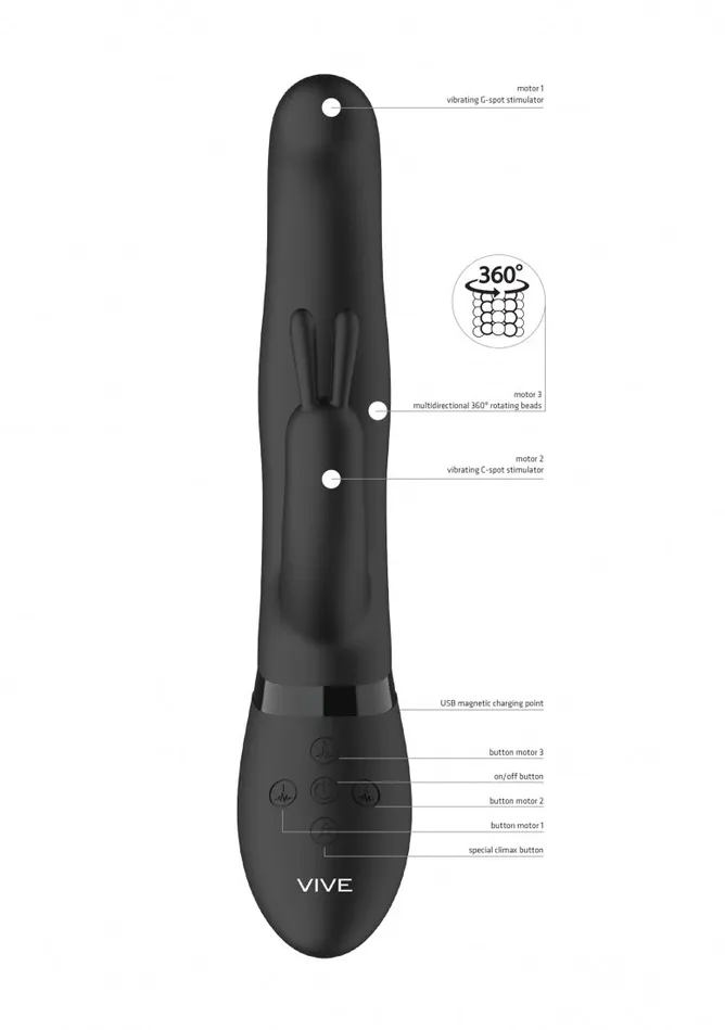 Shots America Vibrators Izara Rotating Beads Rabbit Black