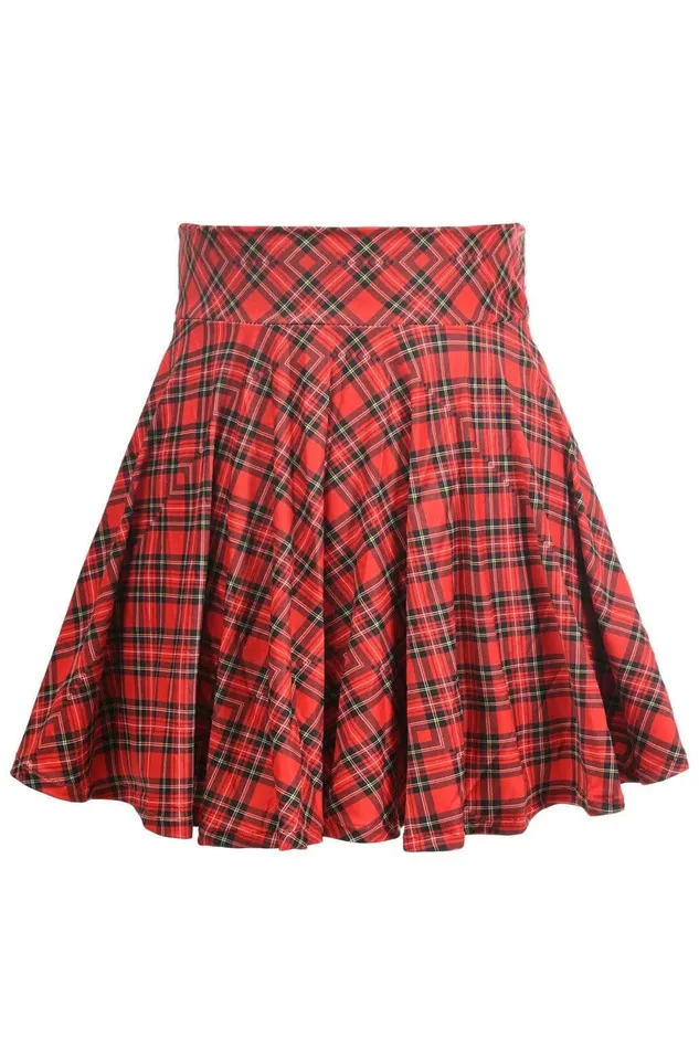 daisy corsets Vibrators Red Plaid Stretch Lycra Skirt