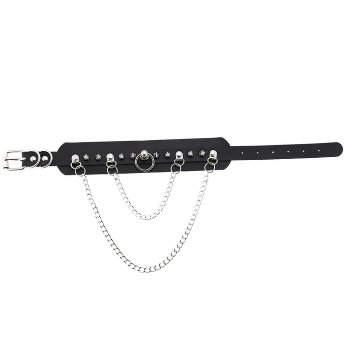 Adjustable Studded Choker with Two Chains Sexy BDSM Collars EVEs SECRETS Male Sex Toys