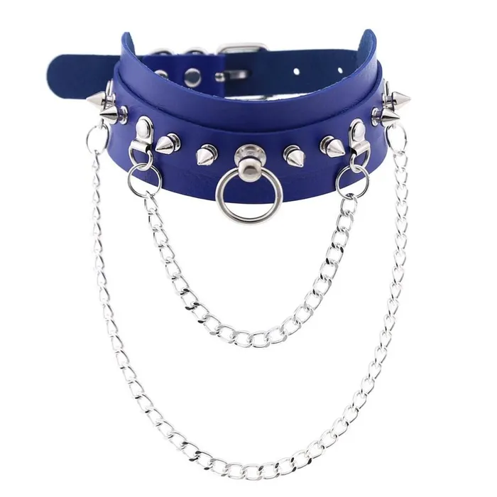Adjustable Studded Choker with Two Chains Sexy BDSM Collars EVEs SECRETS Male Sex Toys