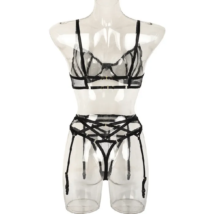 EVEs SECRETS Couples 3Piece Intimate Erotic Costume Womens Elegant Transparent Underwear Exotic Lace Set