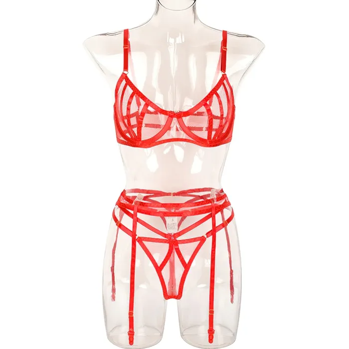 EVEs SECRETS Couples 3Piece Intimate Erotic Costume Womens Elegant Transparent Underwear Exotic Lace Set