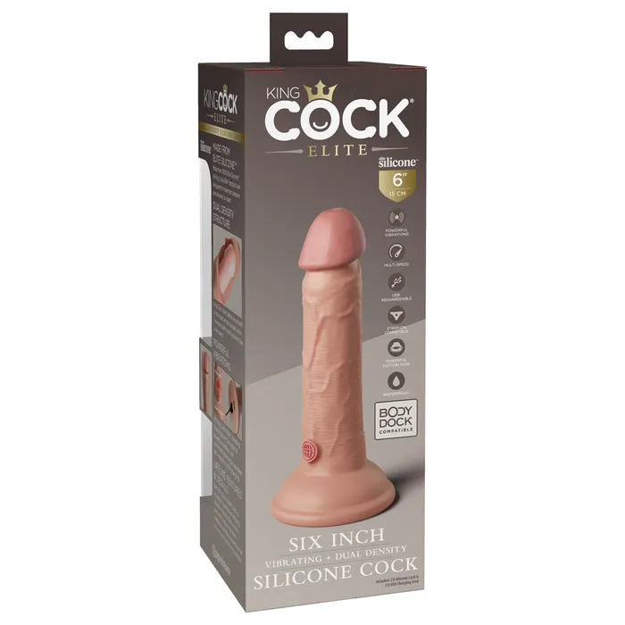 Female Sex Toys King Cock Elite 6 Dual Density Vibrating Silicone Cock with Remote Light King Cock