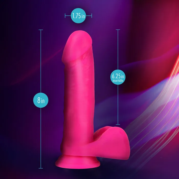 Neo Elite 8 Inch Silicone Dual Density Cock with Balls Neon Pink Blush Dildos